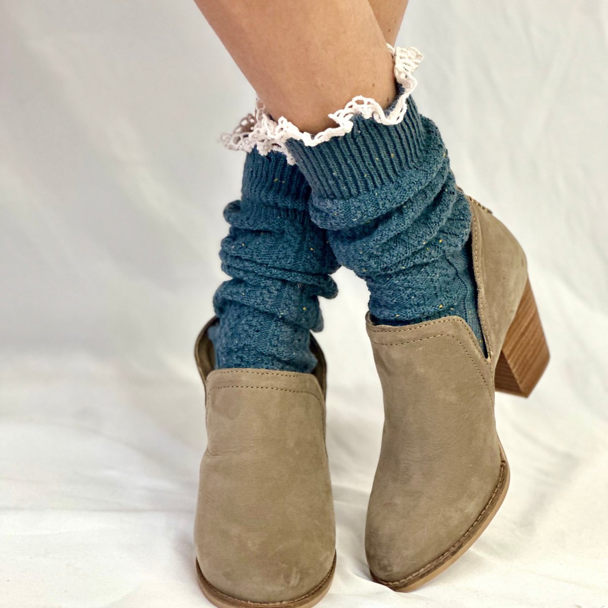 BOOTIE lace slouch socks - slate blue, Catherine Cole signature socks for women