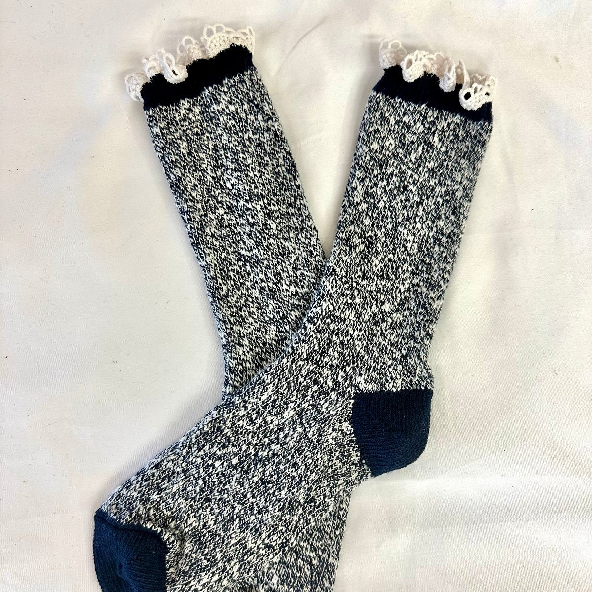 MARLED cotton short lace boot socks - navy, Catherine Cole signature socks
