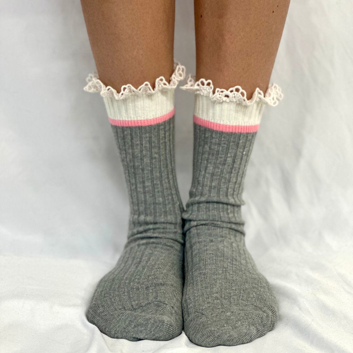 COLOR BLOCK crew socks women's - grey pink, Catherine Cole Signature socks