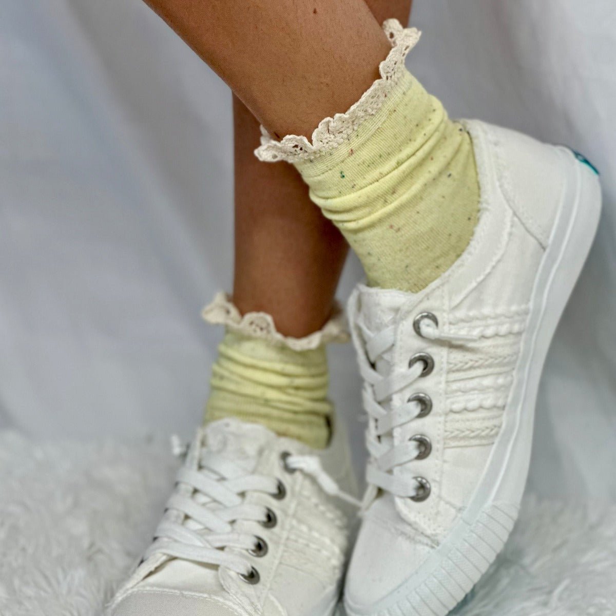 Cute yellow lace topped shorty socks for women