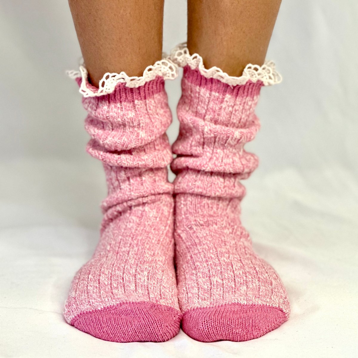 MARLED cotton short lace boot socks - pink, cute lace topped fall winter socks for  ankle boots, Catherine cole