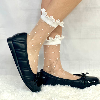 MARILYN polka dot lace socks for heels - white