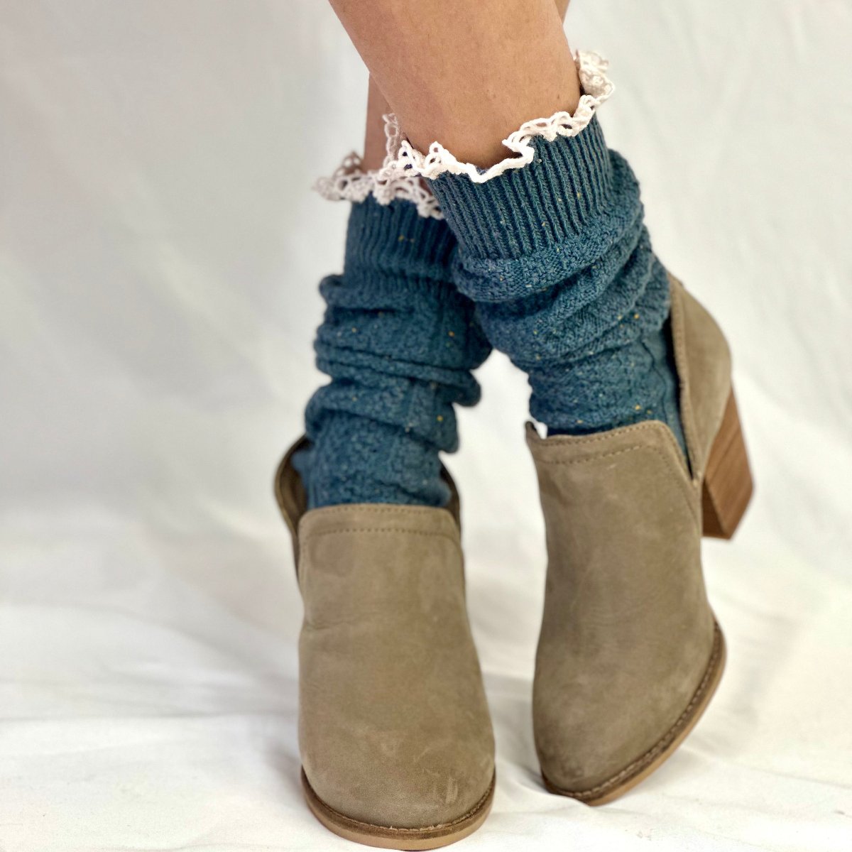 BOOTIE lace slouch socks - slate blue, Catherine Cole signature socks for women