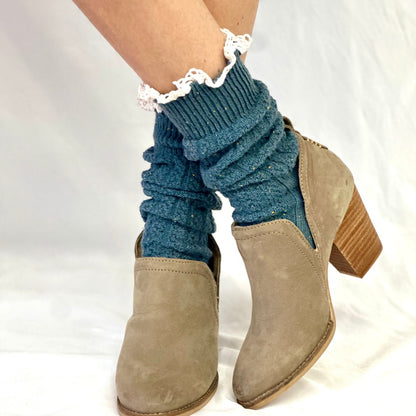 BOOTIE lace slouch socks - slate blue, Catherine Cole signature socks for women