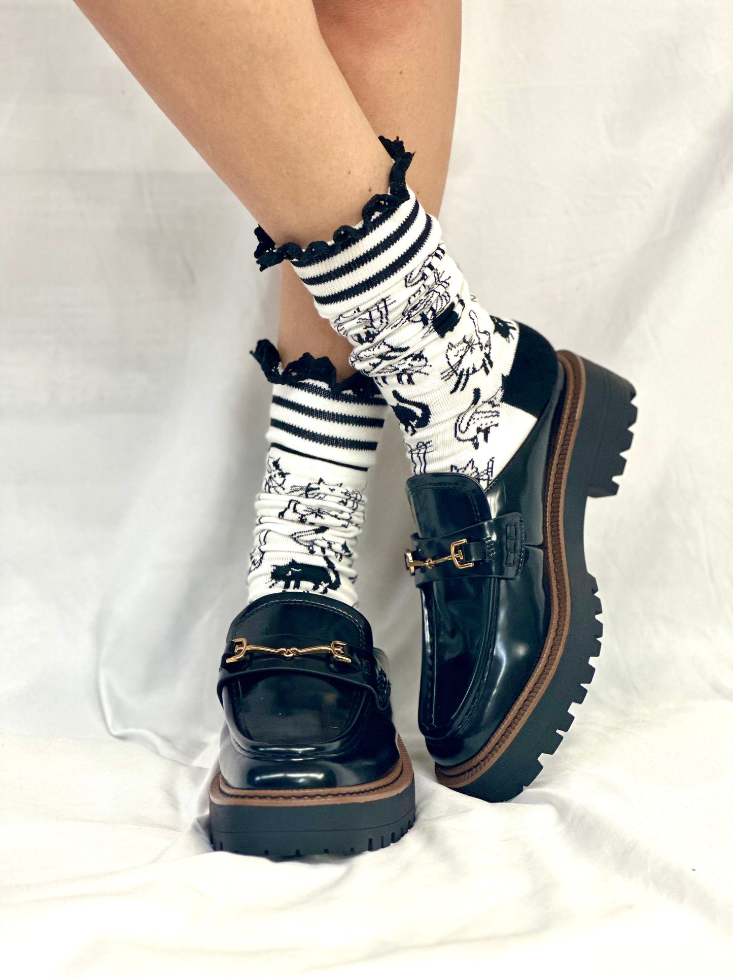 COPY CAT novelty print crew sock women's- black white