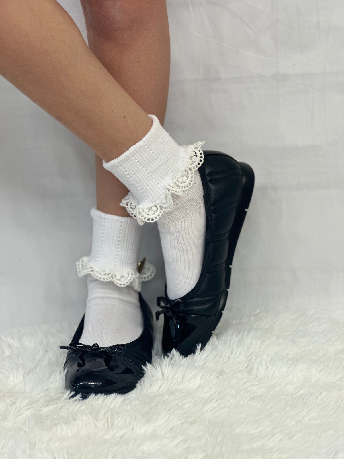 HEART button  lace cuff socks - white, Valentines day socks for women