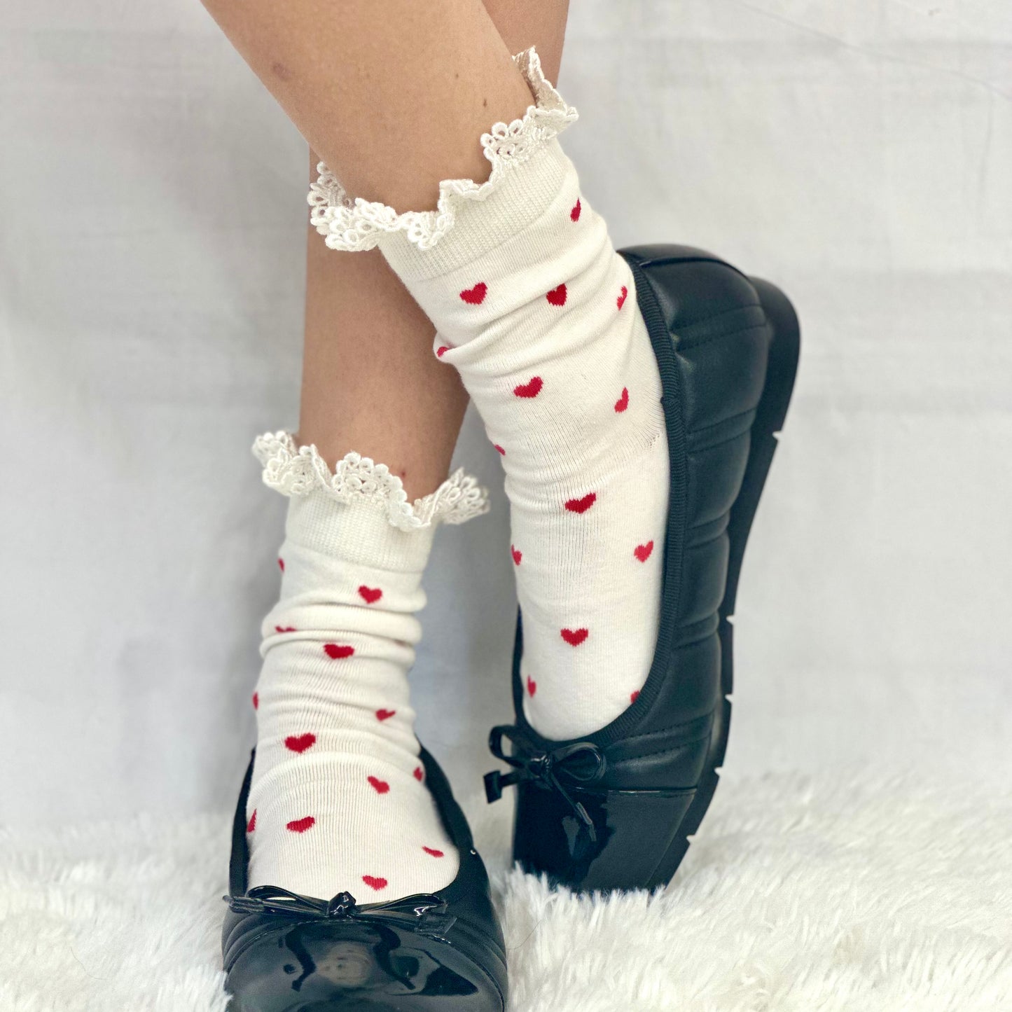 HEARTS DELIGHT  lace top heart ankle sock -  red