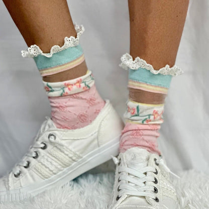 VINEYARD  floral lace ankle sock - pastel