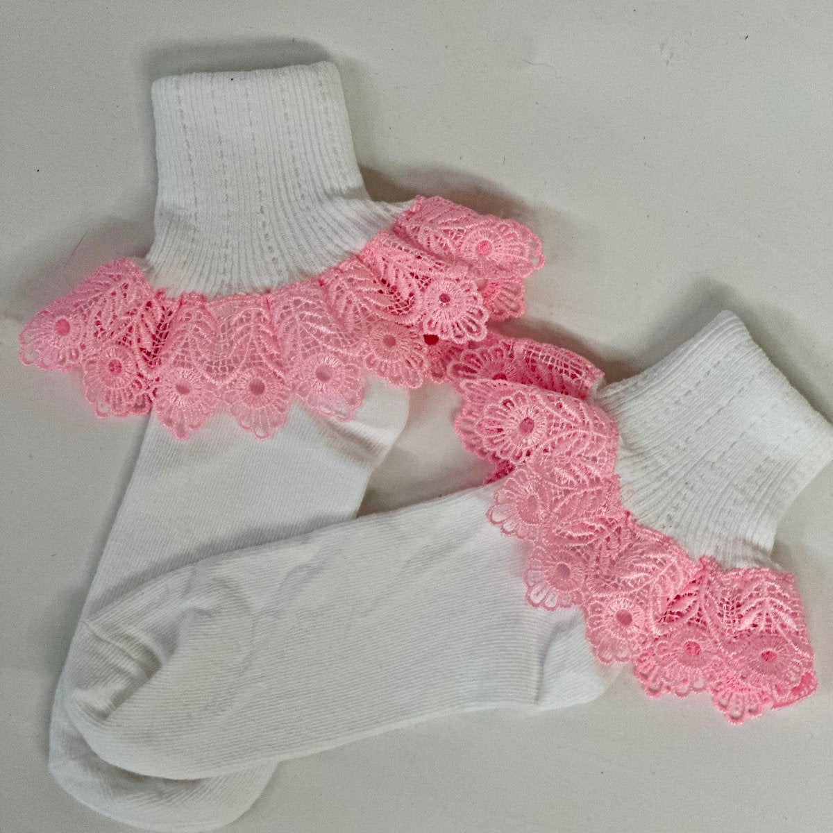 pink blossom lace cuff socks, Catherine Cole signature socks