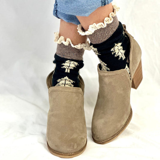 FALL LEAF lace topped socks - black, Catherine Cole signature socks women