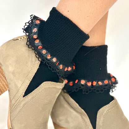 Pumpkin Jack O lantern sock - black, halloween fun novlety socks for women