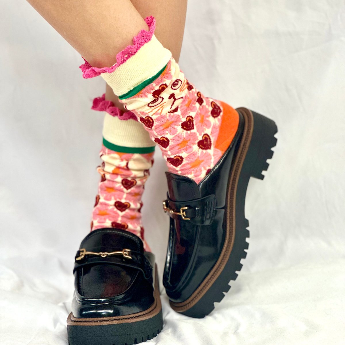 COOL CAT novelty print crew sock womens- bright pink, Catherine Cole socks