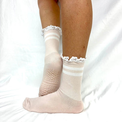 YOGA stripe grip crew socks - pink