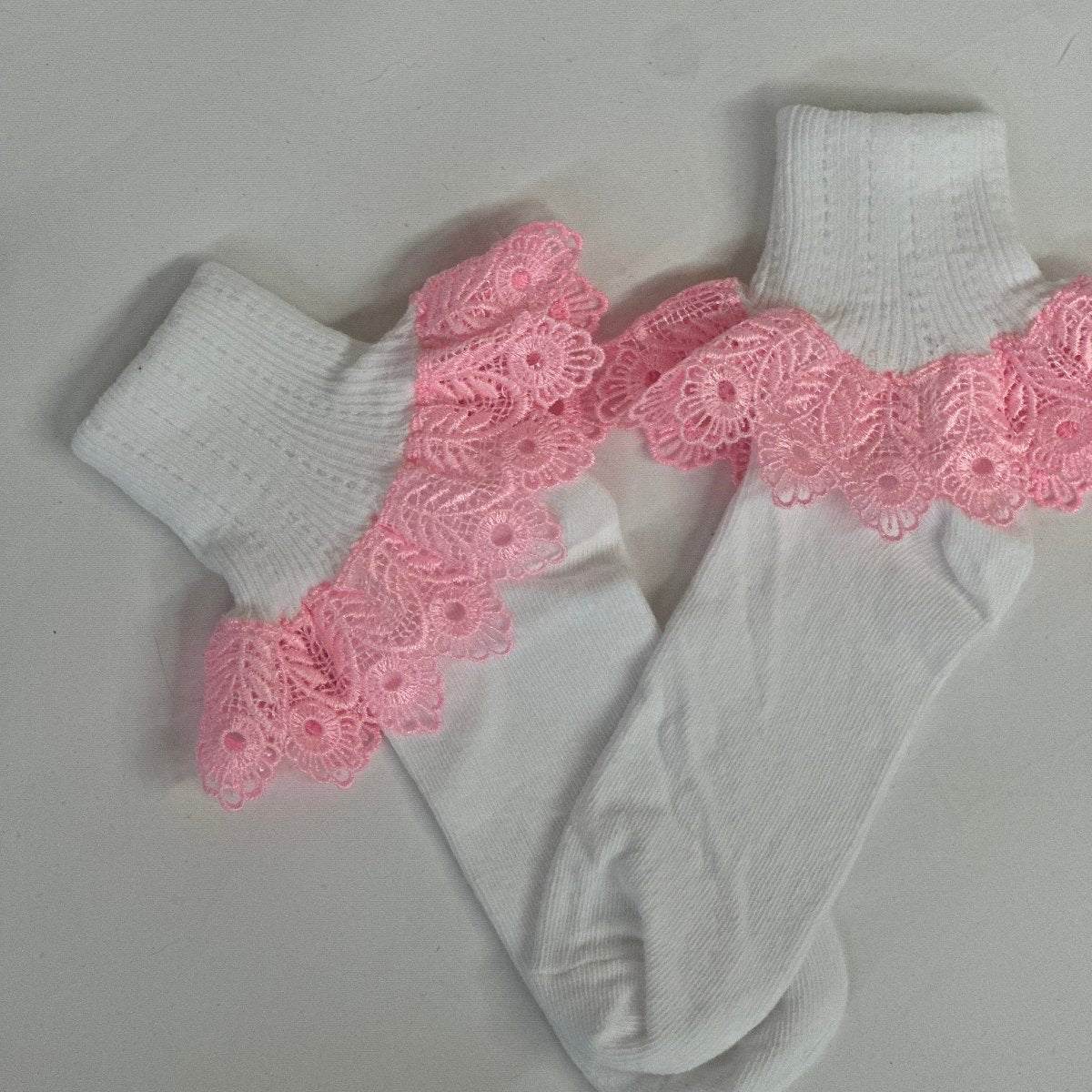 pink blossom lace cuff socks, Catherine Cole signature socks