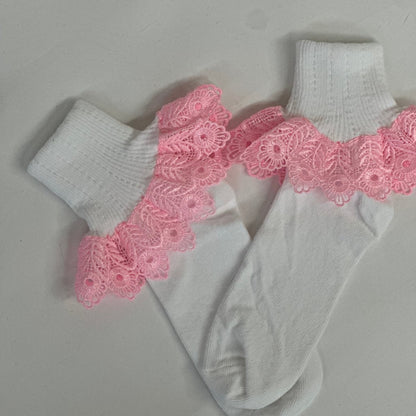 pink blossom lace cuff socks, Catherine Cole signature socks