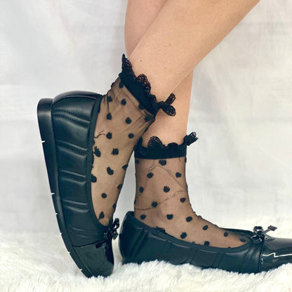 MARILYN polka dot lace socks for heels - black