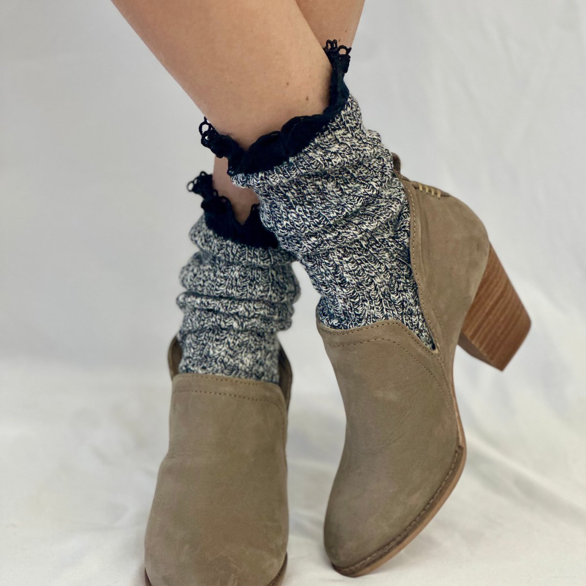 MARLED cotton short lace boot socks , made in USA cotton socks for women, Catherine Cole signature socks