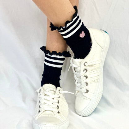 HEART mini striped crew sneaker socks - black