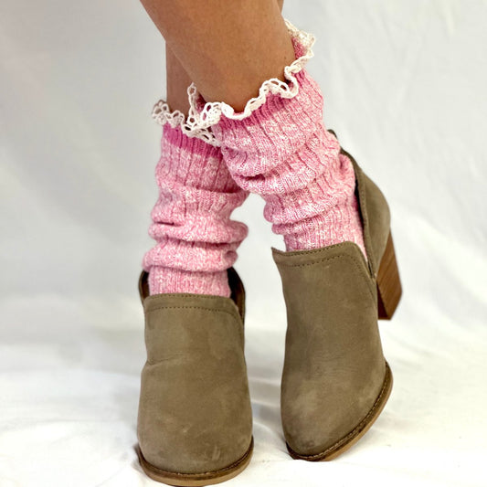 MARLED cotton short lace boot socks - pink, cute lace topped fall winter socks for  ankle boots, Catherine cole