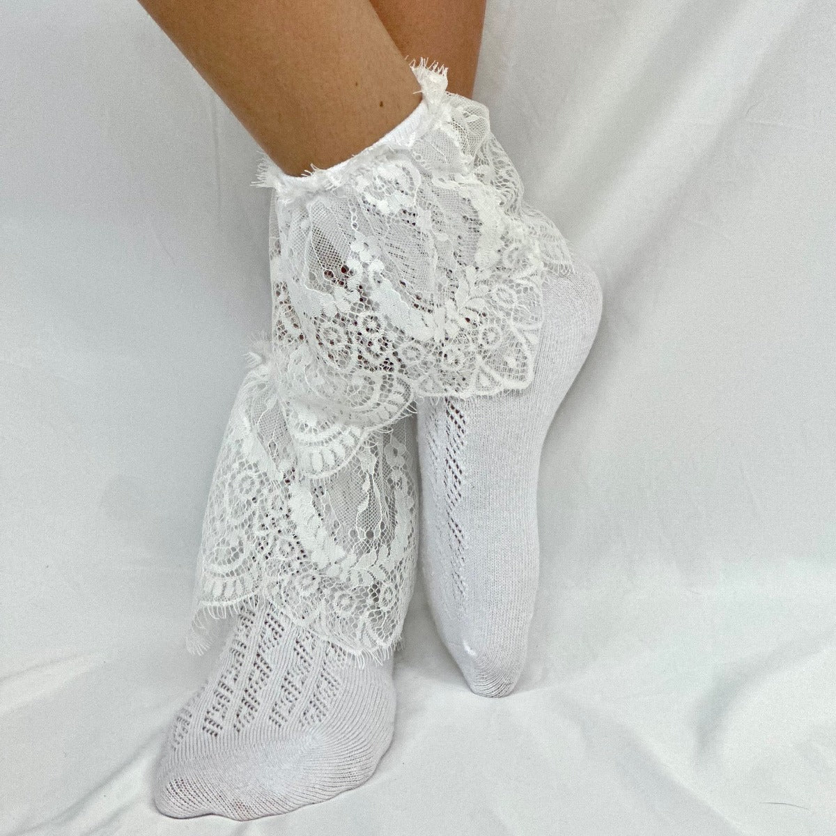 EYELASH lace ankle sock - white, long lace ankle socks for women, signature socks ladies