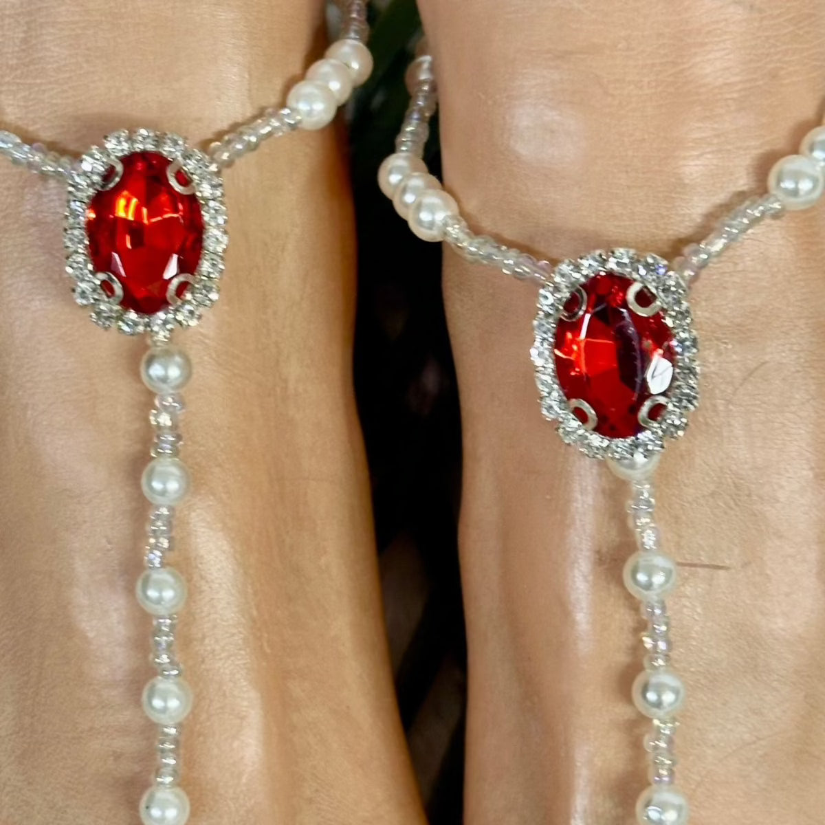 RUBY beaded barefoot sandals - red