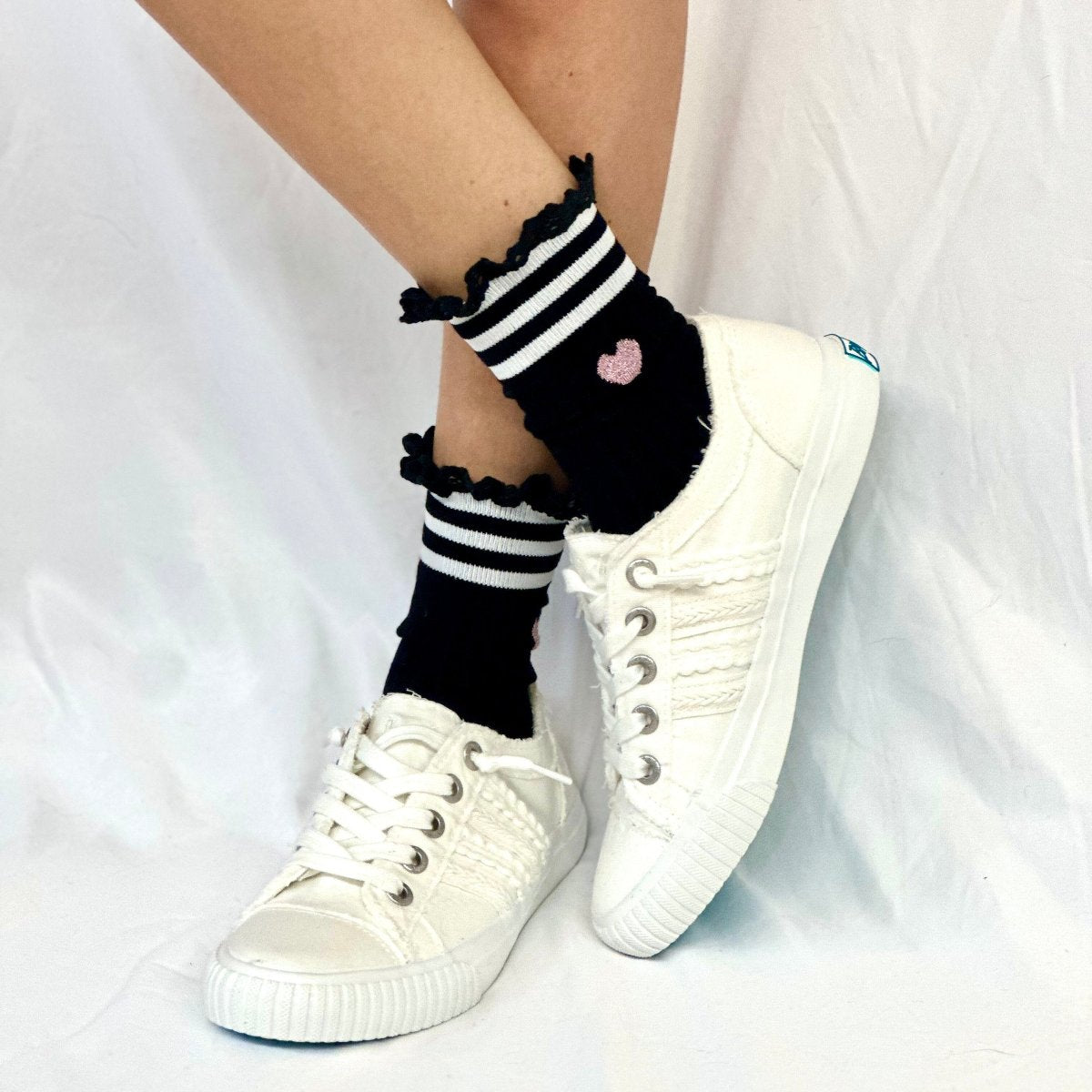 HEART mini striped crew sneaker socks - black