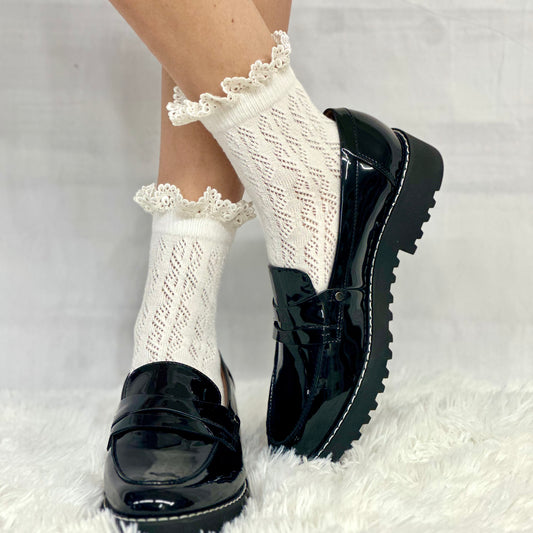 LACE crochet lace ankle socks - cream