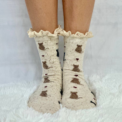 CAT LOVE novelty  crew sock womens- neutral, Catherine Cole signature socks