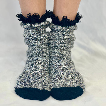 MARLED cotton short lace boot socks , made in USA cotton socks for women, Catherine Cole signature socks