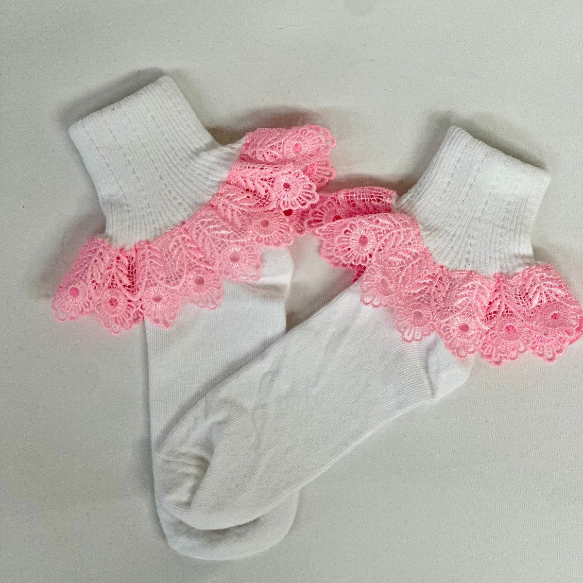 pink blossom lace cuff socks, Catherine Cole signature socks