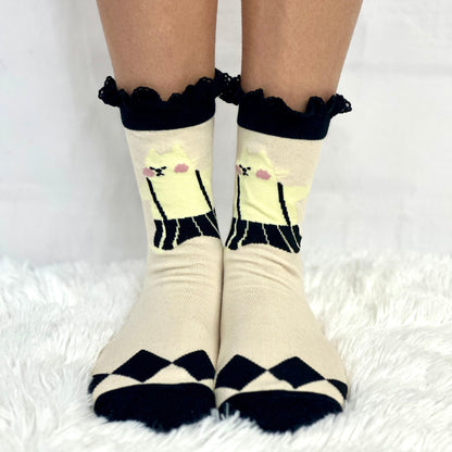 SILLY CAT  fun novelty print crew sock womens