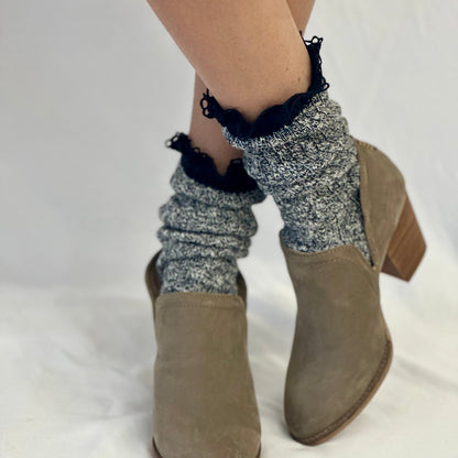 MARLED cotton short lace boot socks , made in USA cotton socks for women, Catherine Cole signature socks