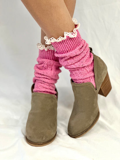 BOOTIE  lace slouch  socks - pink