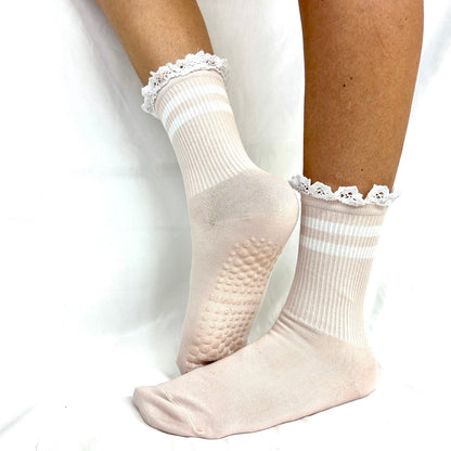 YOGA stripe grip crew socks - pink