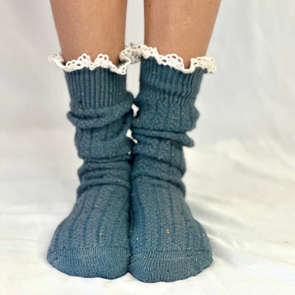 BOOTIE lace slouch socks - slate blue, Catherine Cole signature socks for women