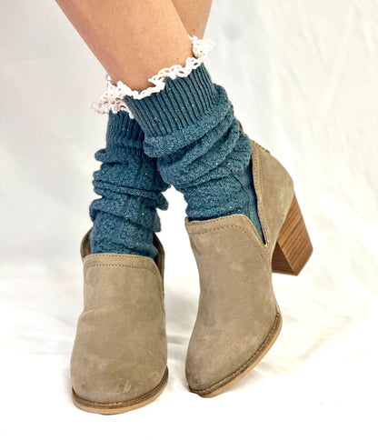 BOOTIE lace slouch socks - slate blue, Catherine Cole signature socks for women