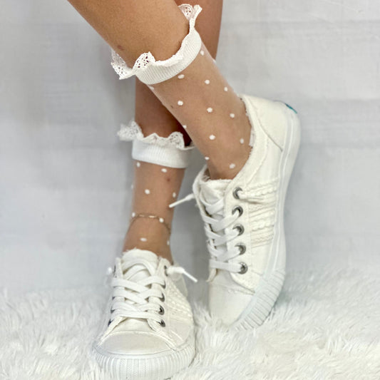 MARILYN polka dot lace socks for heels - white