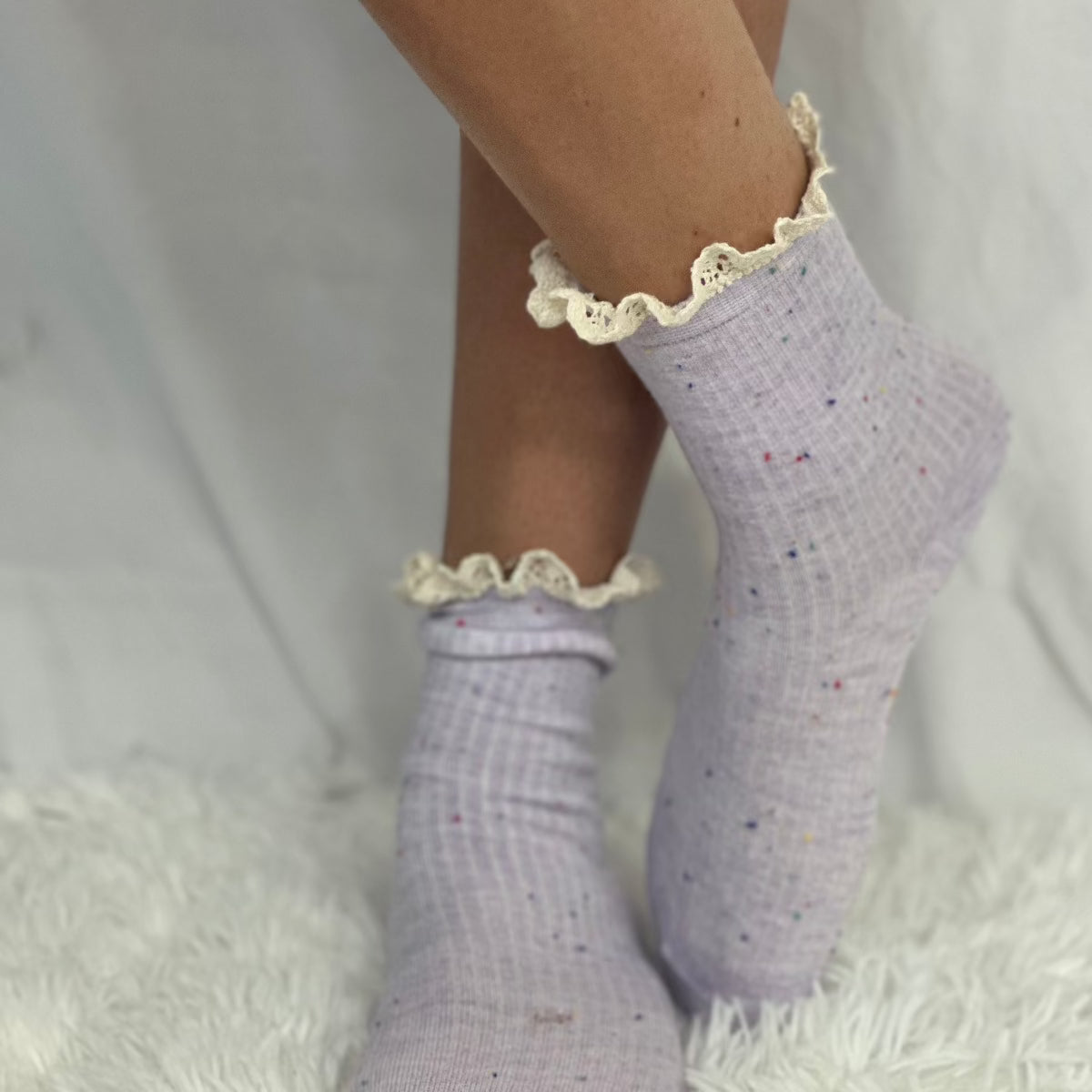 CONFETTI lace topped ankle socks - lavender, cute summer lace topped sneaker socks women