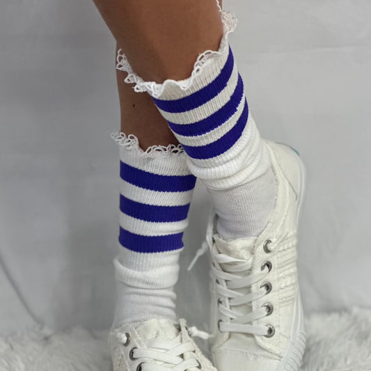 SCHOOLGIRL  striped athletic socks women's - periwinkle, fun cute sweat sock women, fashion 