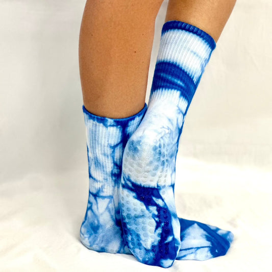 TIE DYE  yoga grip crew socks - blue