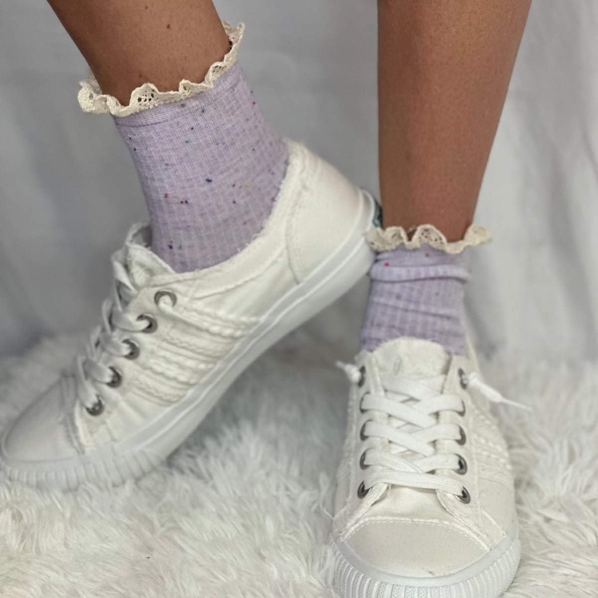 CONFETTI  lace topped ankle socks - lavender, cute summer lace topped sneaker socks women