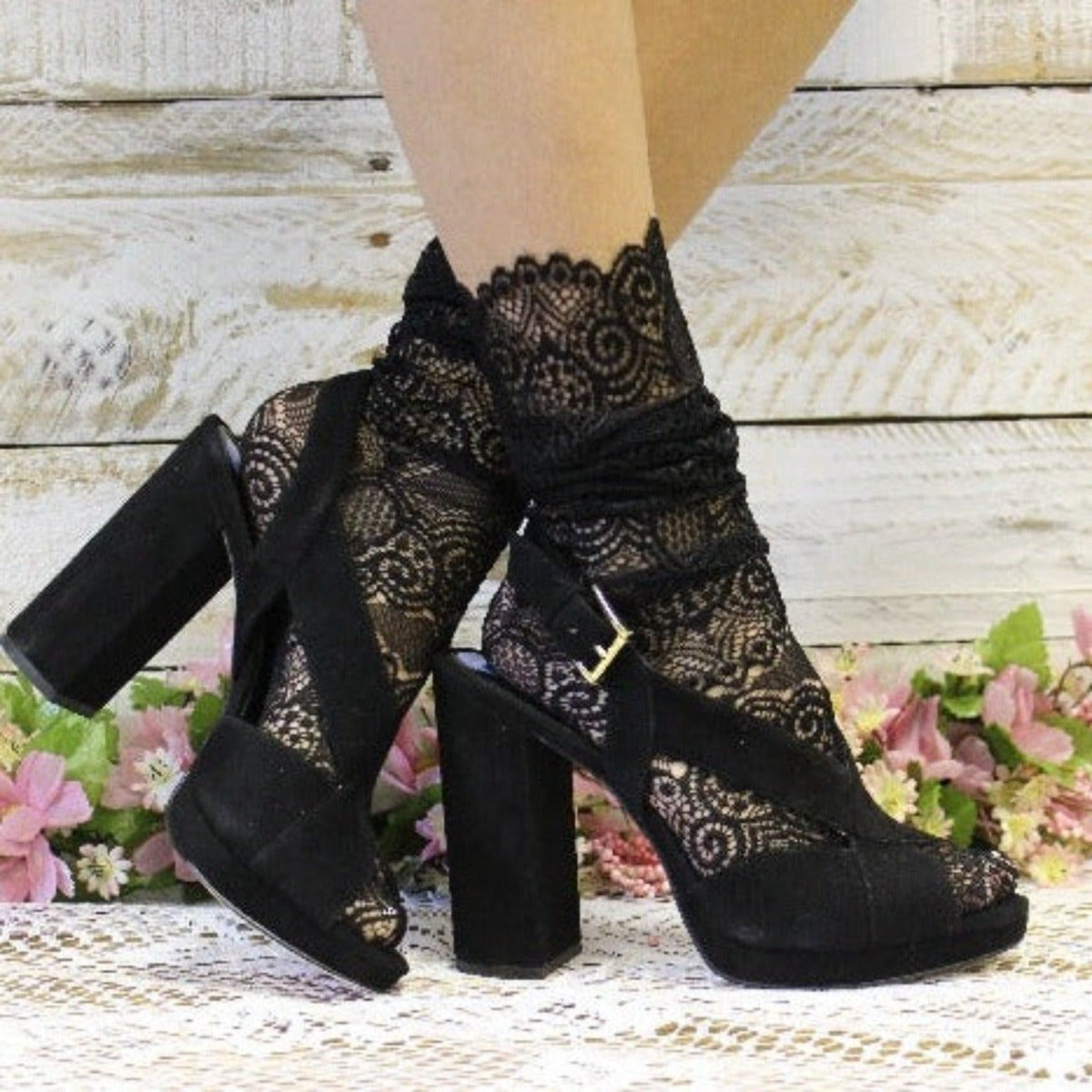 ALLOVER lace sock for heels black, lace socks women
