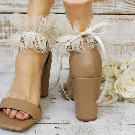 GRACIE - dot tulle bridal anklets - beige