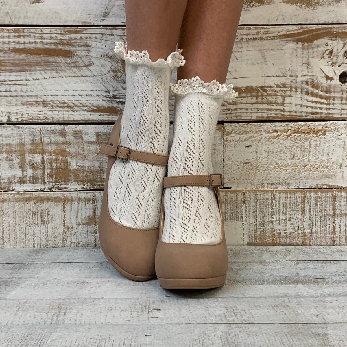 LACE crochet ankle socks women's - cream  quality lace trim socks –  Catherine Cole